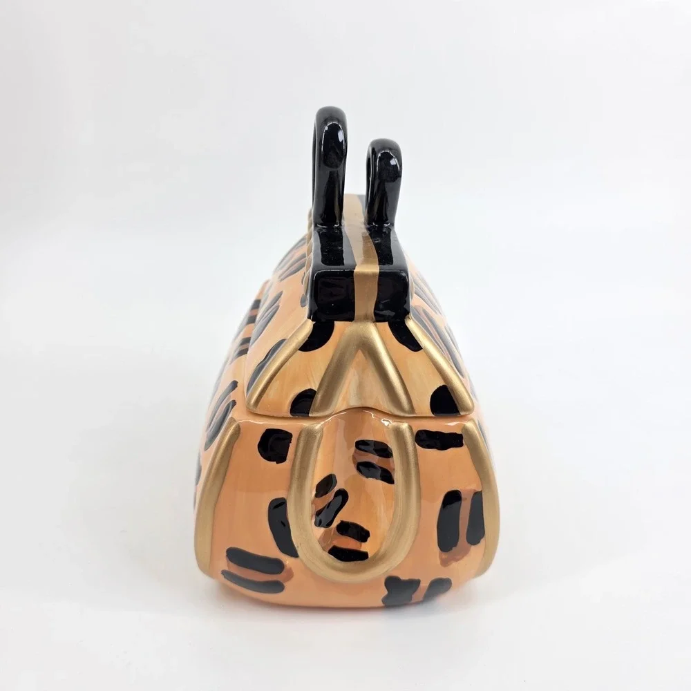 David's Cookies Jar Leapord Print Handbag Black Orange Cookie Jar #BL-4217s New